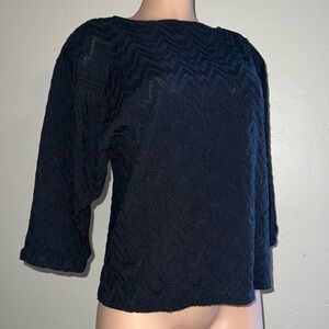 Garnet Hill NWOT Women’s XS Black 3/4 Sleeve Viscose Blouse Top Chevron Design